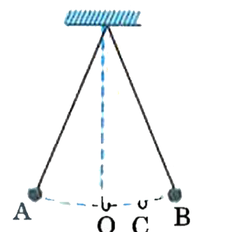 A simple pendulum suspended vertically from a rigid support is moving simple harmonically with a period of 5 s between two extreme positions A and B as shown in the figure. The angular distance between A  and B is 8 cm. If it  takes t seconds for the pendulum to move from position B to position C, exactly midway O and C, then find (6)/(5)t.