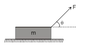 A wooden block of mass m resting on a rough horizontal table (coefficient of friction  = mu ) is pulled by a force F as shown in figure.The acceleration of the block moving horizontally is: