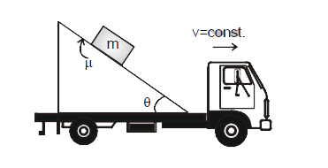 A block of mass m is placed on an inclined plane which is moving with constant velocity v in horizontal direction as shown in figure. Then find out work done by the friction in time t if the block is at rest with respect to the incline plane.
