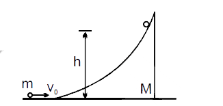 A particle of mass m moving horizontal with v(0) strikes a smooth wedge of mass M, as shown in figure. After collision, the ball starts moving up the inclined face of the wedge and rises to a height h.      Choose the correct statement(s) related to particle m