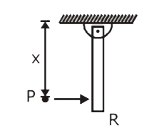 A particle P strikes the rod R perpendicularly as shown. The rod is suspended vertically with upper    end hinged. (x = (1)/(2),  P  sticks to R ) Then select correct statement :