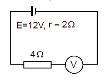 By error , a student places moving -coil voltmeter V (nearly ideal) in series with the resistance in a circuit in order to read the current , as shown . The voltmeter reading will be