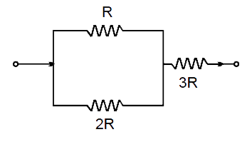 The ratio of powers disspatted respectively in R and 3R , as shown is