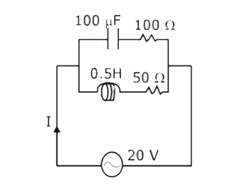 In the given circuit, the AC source has omega = 100 rad/s. Considering the inductor and capacitor to be ideal, the correct choice(s) is (are)