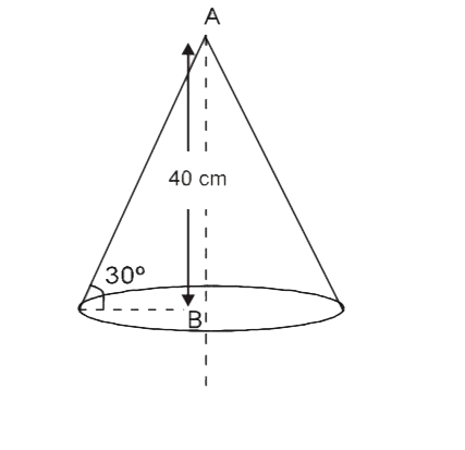 A uniform solid cone of height 40 cm is shown in figure. The distance of centre of mass of the cone from point B (centre of the base) is :
