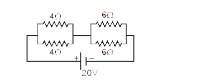 Four resistances are connected in a circuit as shown in the following diagram.The value of the current in ampere in 4ohm and 6ohm resistance are  :–