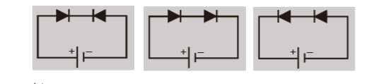Two indentical P-N Jn. may be connected in series with a battery in three ways (fig below). The potential drops across the two P-N Jn. are equal in :–