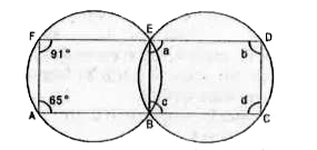 चित्र में कुछ कोणों को a , b , c और d से चिन्हित किया गया है।  इन कोणों के माप ज्ञात कीजिए।