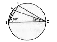 आकृति में, ltABC = 69^(@)और lt ACB = 31^(@) हो, तो ltBDC ज्ञात कीजिए।