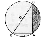 संलग्न आकृति में छायांकित भाग का क्षेत्रफल ज्ञात कीजिए। यदि AB = 5 सेमी, AC = 12 सेमी तथा 0 वृत्त का केन्द्र है।
