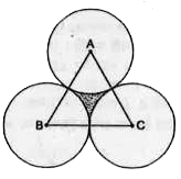 बराबर त्रिज्या 3.5 सेमी वाले तीन वृत्त इस प्रकार खींचे गये है कि इनमें से प्रत्येक अन्य दो वृत्तों को स्पर्श करता है। इन वृत्तों से परिबद्ध क्षेत्रफल ज्ञात कीजिए।