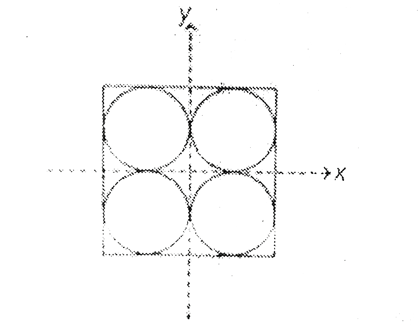 Four holes of radius R are cut from a thin square plate of side R and mass M. The moment of inertia of the remaining portion about z-axis is