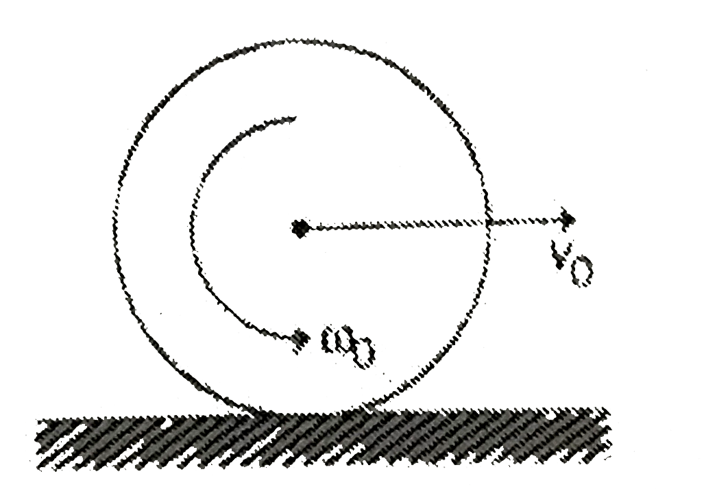 A uniform sphere of radius R is placed on a rough horizontal surface and given a linear velocity v(0) and angular velocity omega(0) as shown. The sphere comes to rest after moving some distance to the right. It follows that