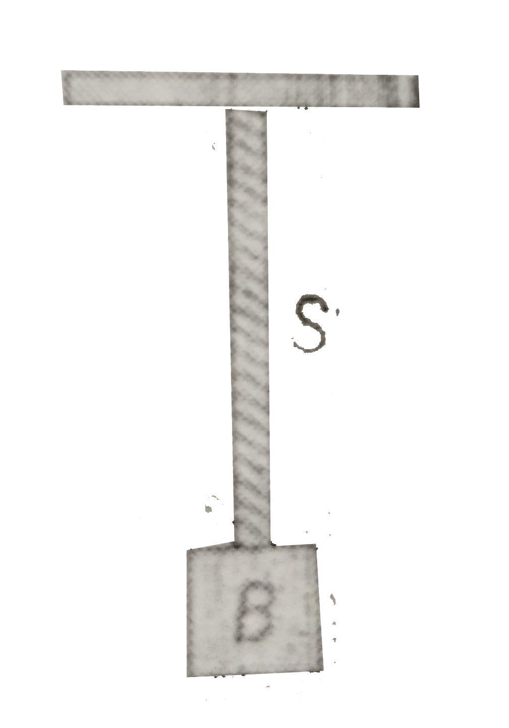 A 400 gm block B is suspended with uniform string S of mass 100gm and length 20cm as shown. Variation of tension T with distance  x from the end block is hanging is T=4+4x, where T is (mN) anad x in meters. Find the value of K (in N//m).(g=10m//s^(2)