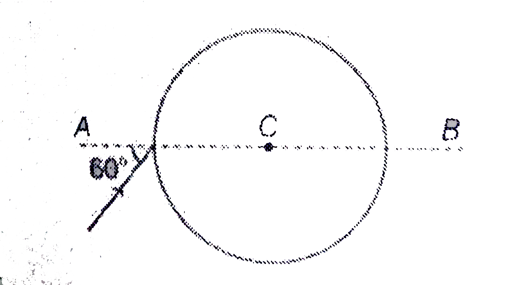 A ray of light falls on a transparent sphere with centre at C as shown in figure. The ray emerges from the sphere parallel to line AB. The refractive index of the sphere is