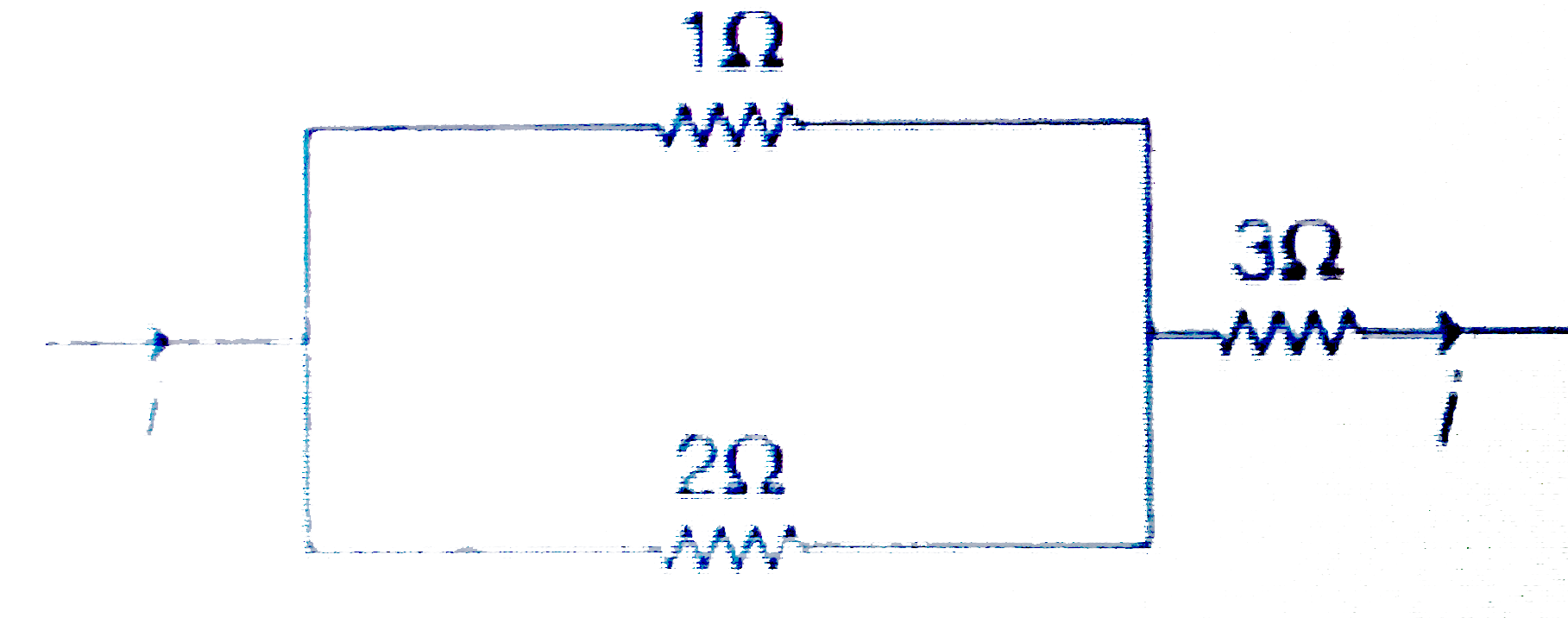 In the circuit shown in figure, power developed across 1 Omega, 2 Omega and 3 Omega resistance are in the ratio of