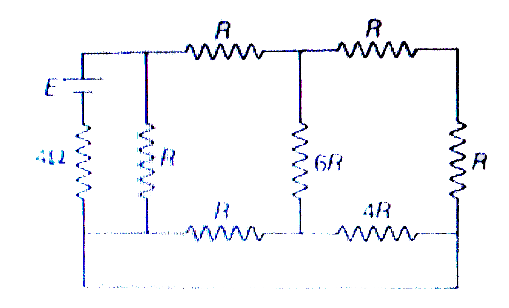 A battery of internal resistance 4 Omega is connected the network of resistance as shown. In order to give the maximum power of the network, the value of should be