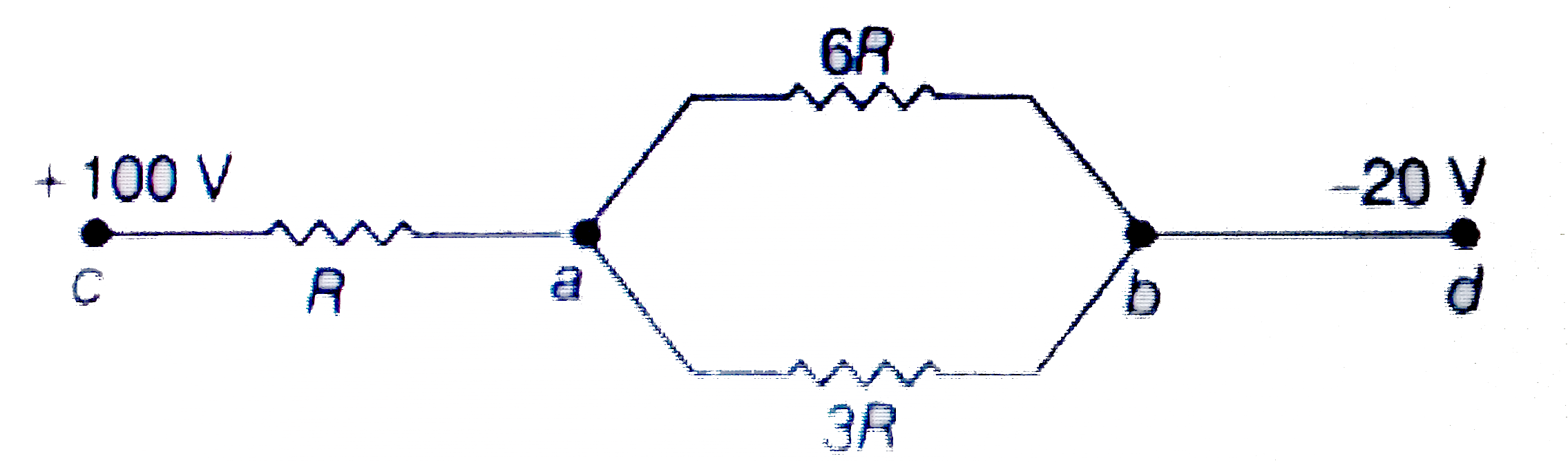 In series, potential difference distributes in direct ratio of resistance and in parallel current is distributed in inverse ratio of resistance   In the circuit shown in figure