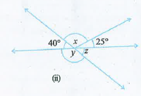 निम्नलिखित आकृति में कोण x , y एवं z के मान ज्ञात कीजिये।