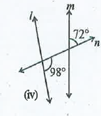 दी हुई आकृति में निर्णंय लीजिये की क्या l , m के समांतर हैं।