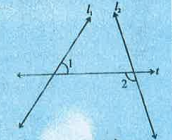 l1, l2 दो रेखाएं हैं, t एक तिर्यक छेदी रेखा है l क्या angle 1=angle 2 हैं?