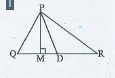 Delta PQR में भुजा bar(QR) का मध्य बिंदु D हैं bar(PM)…………………. हैं। PD …………………. हैं। क्या QM = MR ?