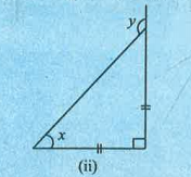 आकृति में कोण x तथा y का मान ज्ञात कीजिये।