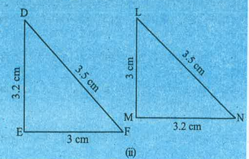 आकृति 7.14 में, त्रिभुजों  की भुजाओं की लंबाइयाँ  दर्शाई गई है। SSS सर्वांगसमता प्रतिबंध का प्रयोग करके बताइए कि त्रिभुज- युग्म सर्वांगसम है? सर्वांगसमता की स्थिति में, उत्तर को सांकेतिक रूप में लिखिए: