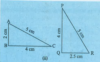 आकृति 7.14 में, त्रिभुजों  की भुजाओं की लंबाइयाँ  दर्शाई गई है। SSS सर्वांगसमता प्रतिबंध का प्रयोग करके बताइए कि त्रिभुज- युग्म सर्वांगसम है? सर्वांगसमता की स्थिति में, उत्तर को सांकेतिक रूप में लिखिए: