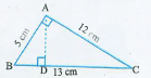 त्रिभुज ABC , A पर समकोण हैं (आकृति ), और AD भुजा BC पर लम्ब हैं।  यदि AB = 5cm , BC = 13cm  और AC = 12cm  हैं तो    ΔABCका क्षेत्रफल ज्ञात कीजिये। AD की लम्बाई भी ज्ञात कीजिये।