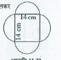 दी गयी आकृति का परिमाप ज्ञात कीजिये। (लीजिये pi=22/7)।