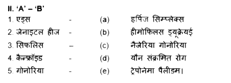 निम्नलिखित स्तंभों का मिलान करें