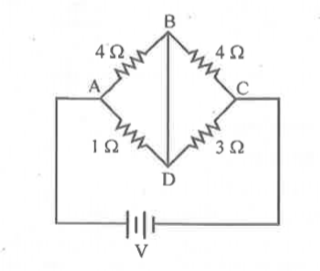 In the given network, if the points B and D are connected by a copper wire, then the current in the wire will