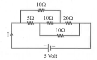 In the adjoining circuit, the current I drawn from the 5 volt source will be