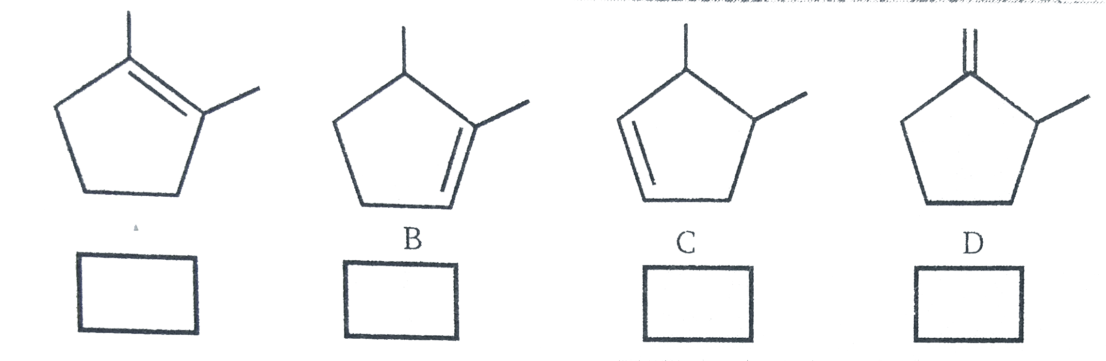 Arrange in the order as directed-   Arrange the following alkenes in order of their stability . (1 =most stable ,5 =least stable ).