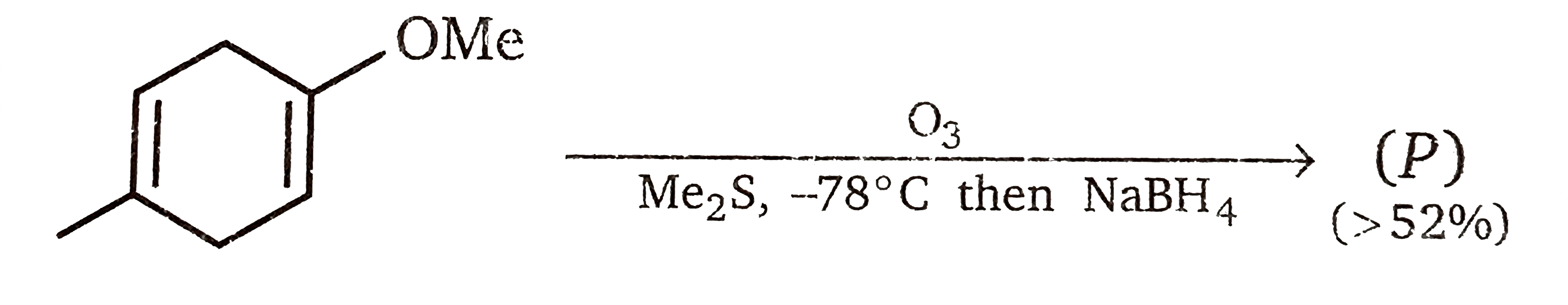 In the given reaction, only one alkene undergo preferential oxidation alkene undergo preferential oxidation by electrophilic ozone. Identify product (P) of the given reaction: