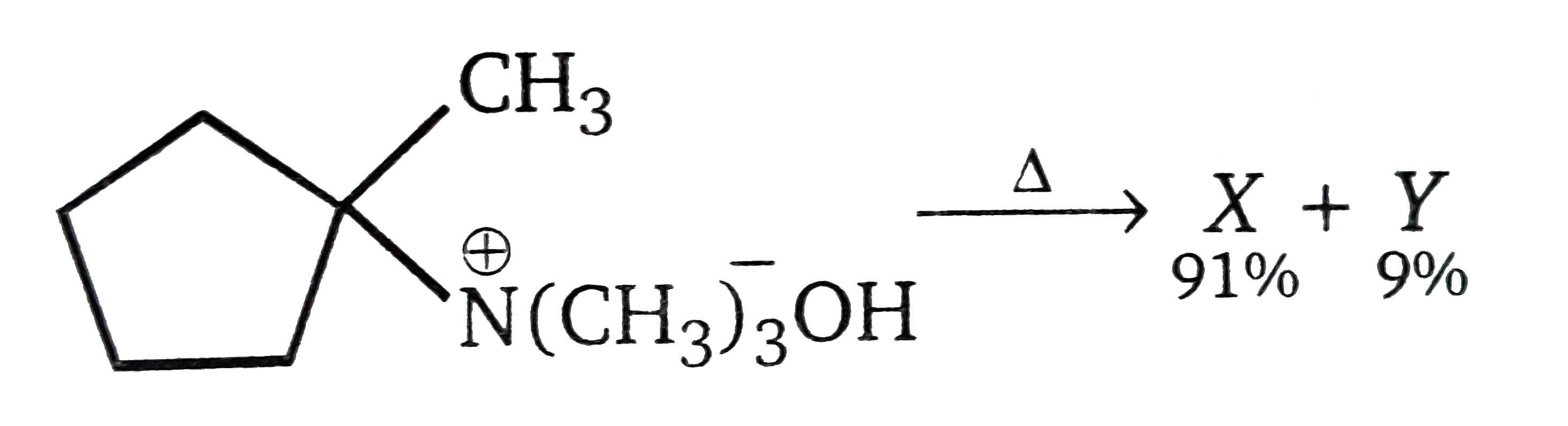 Two alkenes  X (91% yeld ) and Y (9 % yield ) are formed when the following compound is heated .     the structures of X and Y , respectvly are: