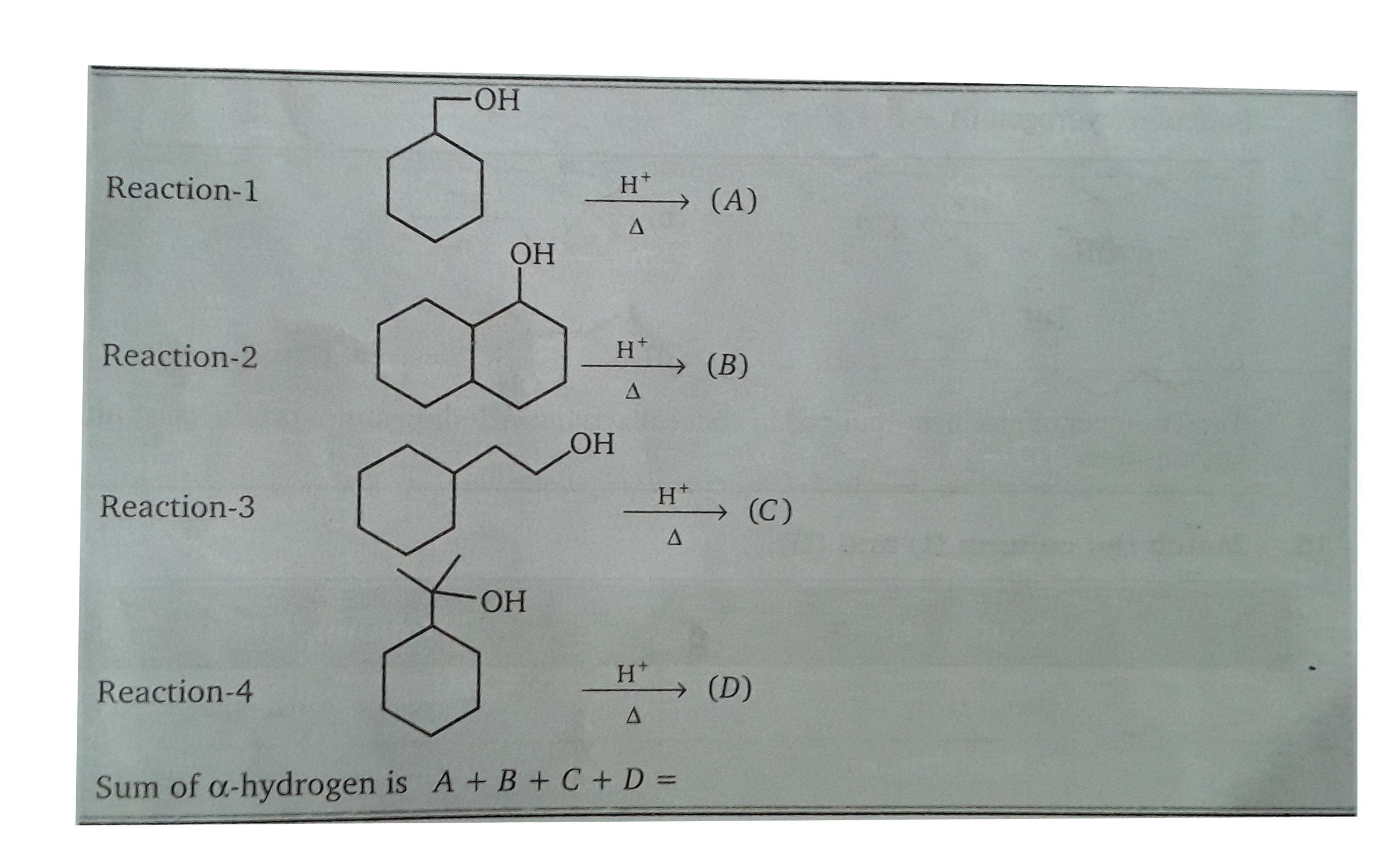 sum of alpha hydrogen in major product of the reaction .
