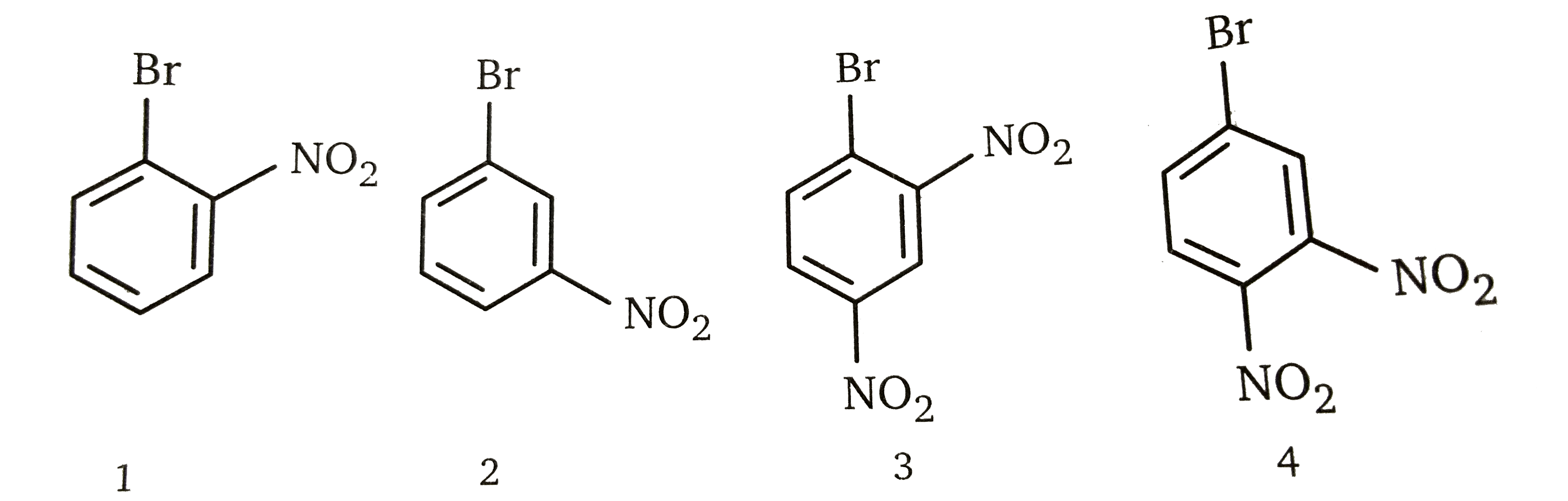 Rank the following in order of decreasing rate of reation with alkoxide ion (CH(3) CH(2) O^(-)) in a nucleophilic aromatic substitution reaction :   (1)