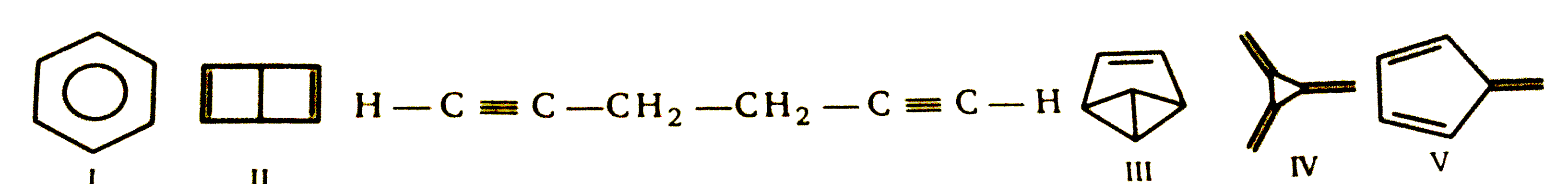 Which of the following C(6)H(6) compounds has a single set of structurally equivalent hydrogen atoms ?   (I)