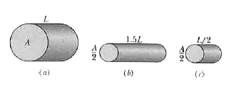 The figure here shows three cylindrical copper conductors along with their faces areas and lengths. Rank them according to the current through them, greatest first, when the same potential differnce V is placed across their lengths.