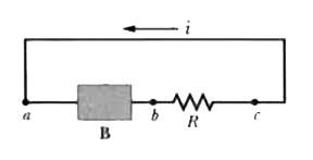 The figure shows the current I in a single-loop circuit with a battery B and a resistance R (and wires of negligible resistance). (a) Should the emf arrow at B be a drawn pointing leftward or rightward? At points a,b and c rank (b) the magnitude of the current )c the electric potential, and (d) the electric potential energy of the charge carriers greatest first.