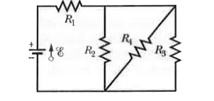 In Fig. 27-40, R1= 100 Omega, R2=R3= 50.00Omega, R4 = 75.0 Omega, and the ideal battery has emf epsi= 12.0 V. (a) What is the equivalent resistance? What is i in (b) resistance 1, (c) resistance 2,(d) resistance 3, and (e) resistance 4?