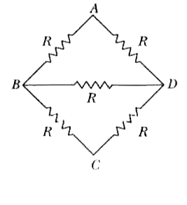 Five equal resistances each of value R are connected in a form shown in the following figure. The equivalent resistance of the network