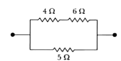 In the circuit shown in the following figure, the heat product in the 5 Omega resistance due to the current flowing it is 10 cal/s. The heat generated in 4Omega resistance and 6 Omega resistor is