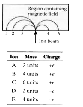 Determine the magnitude of the magnetic fielf if ion A travels in a semicircular path of radius 0.50 m at a speed of 5.0xx10^(6) m//s.