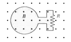 The figure shows a uniform, 3.0 T magnetic field that is normal to the plane of a conducting, circular loop with a resistance of 1.5 Omega and a radius of 0.024 m. The magnetic field is directed out of the paper as shown . Note: The area of the non-circular portion of the wire is considered negligible compared to that of the circular loop.      If the magnetic field is held constant at 3.0 T and the loop is pulled out of the region that contains the field in 0.2 s, at what rate is energy dissipated in R?