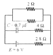 In the circuit shown, the internal resistance of the cell is negligible. The steady state current in the 2Omega resistor is