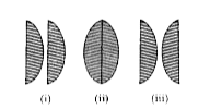 Two thin plano-convex lenses each of focal length f are placed as shown in the figure . The ratio of their effective focal lengths in the three cases is