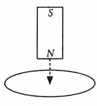 A bar magnet is allowed to fall vertically through a copper coil placed in a horizontal plane. The magnet falls with a net acceleration